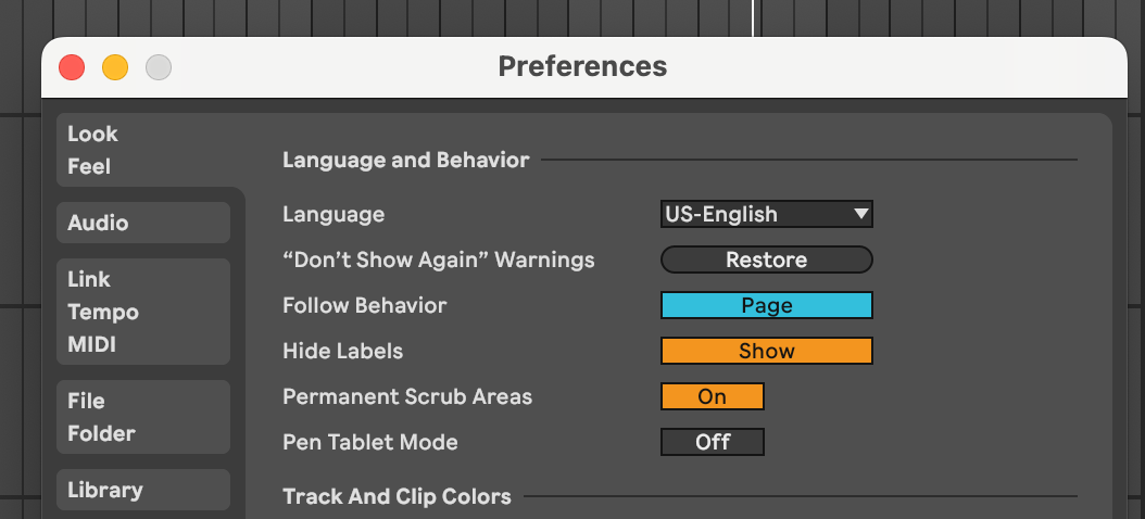 Ableton 11 Preferences: Look and Feel